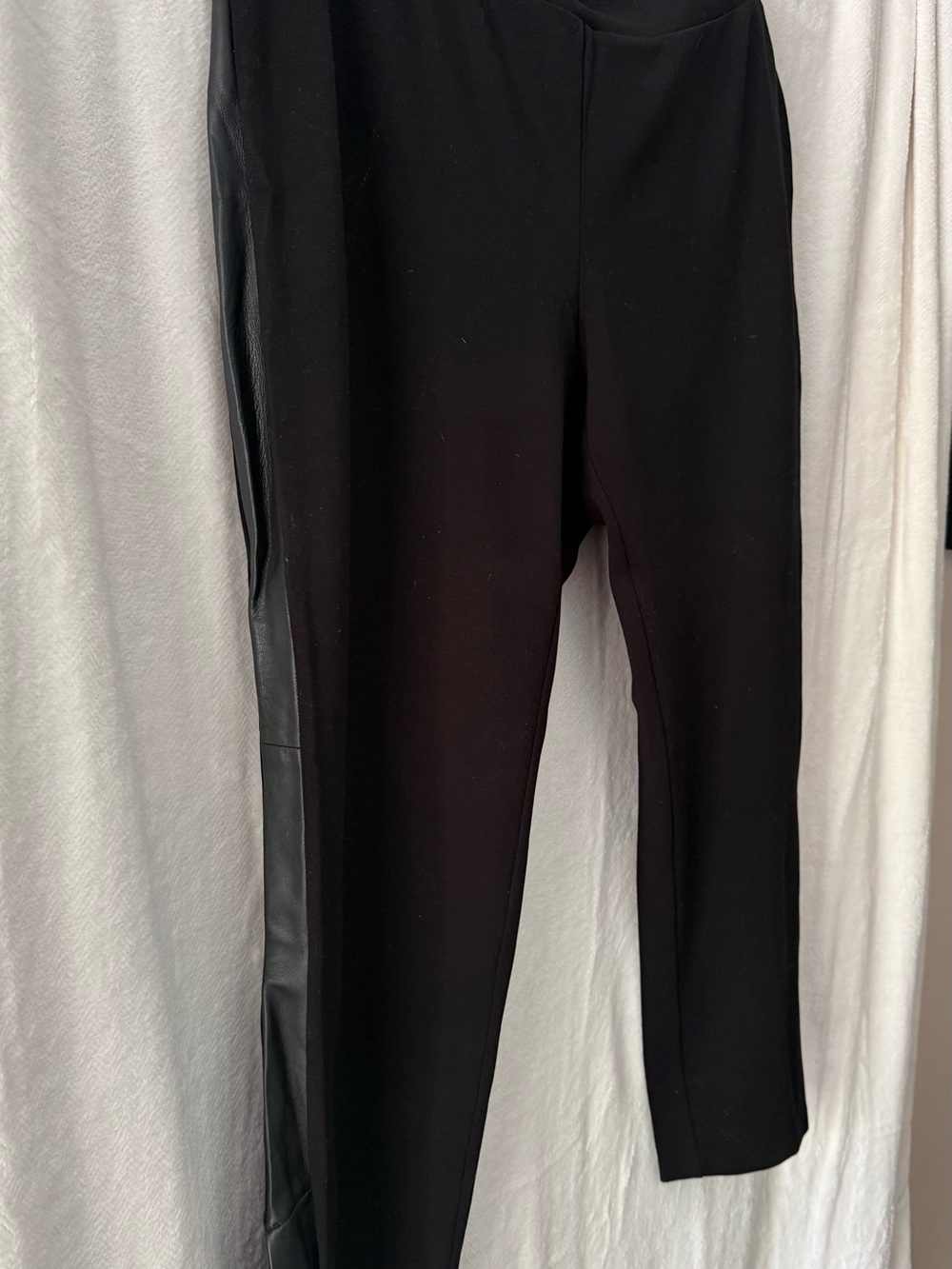 Eileen Fisher Black Ponte Leggings with Faux Leather Side Stripe